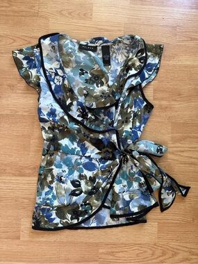 Vintage Axcess Y2K Floral Wrap Ruffle Blouse Medium